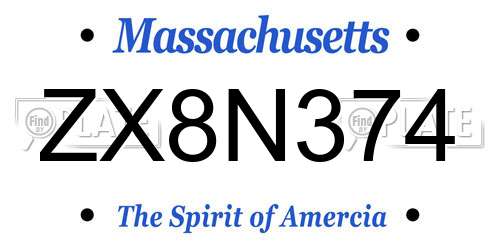 ZX8N374 Massachusetts License Plate