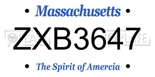 ZXB3647 Massachusetts License Plate