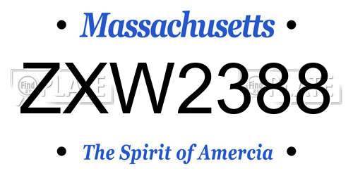 ZXW2388 Massachusetts License Plate