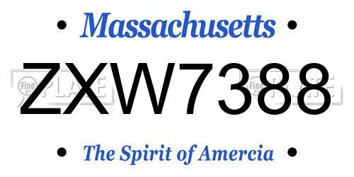 ZXW7388 Massachusetts License Plate