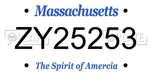 ZY25253 Massachusetts License Plate
