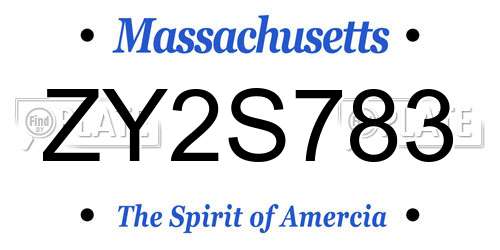 ZY2S783 Massachusetts License Plate