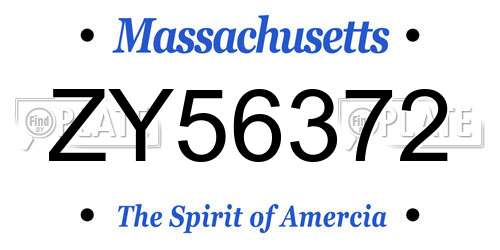 ZY56372 Massachusetts License Plate