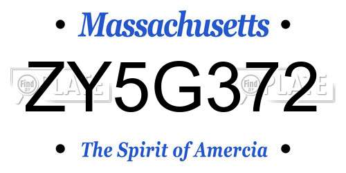 ZY5G372 Massachusetts License Plate