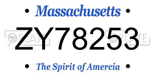 ZY78253 Massachusetts License Plate