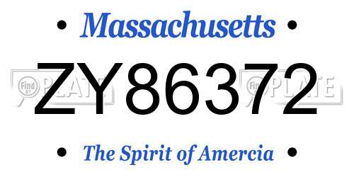 ZY86372 Massachusetts License Plate