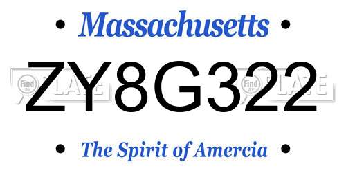 ZY8G322 Massachusetts License Plate