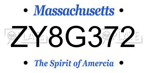 ZY8G372 Massachusetts License Plate