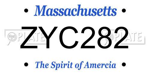 ZYC282 Massachusetts License Plate