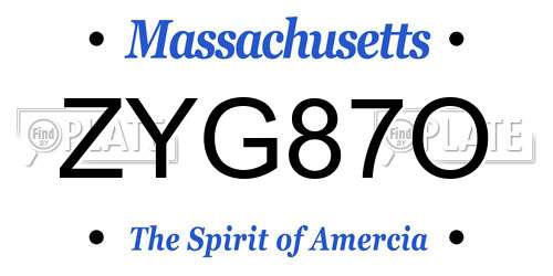 ZYG87O Massachusetts License Plate