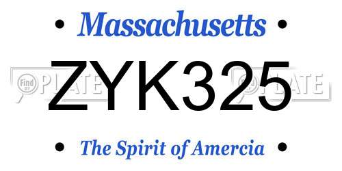 ZYK325 Massachusetts License Plate