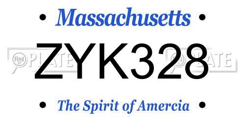 ZYK328 Massachusetts License Plate