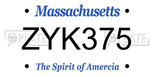 ZYK375 Massachusetts License Plate