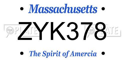 ZYK378 Massachusetts License Plate