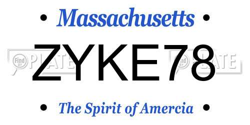 ZYKE78 Massachusetts License Plate