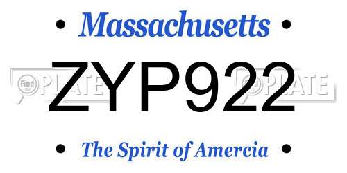 ZYP922 Massachusetts License Plate