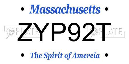 ZYP92T Massachusetts License Plate