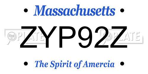 ZYP92Z Massachusetts License Plate