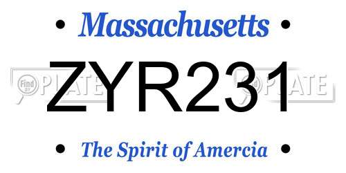 ZYR231 Massachusetts License Plate