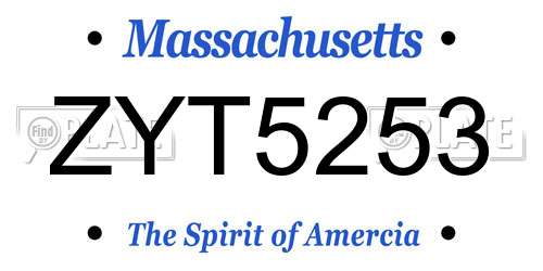 ZYT5253 Massachusetts License Plate