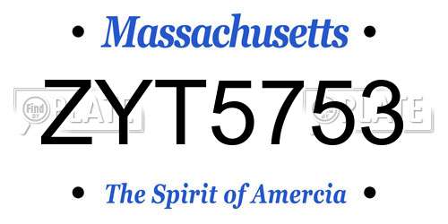 ZYT5753 Massachusetts License Plate