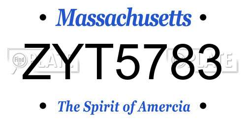 ZYT5783 Massachusetts License Plate