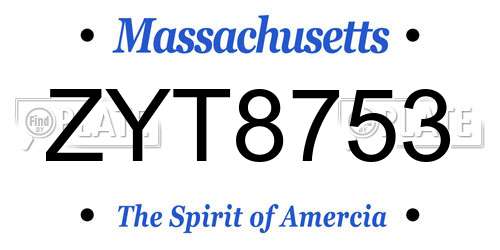 ZYT8753 Massachusetts License Plate
