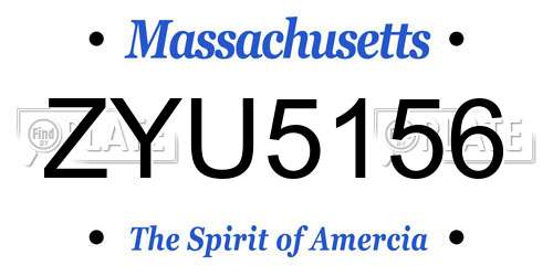 ZYU5156 Massachusetts License Plate
