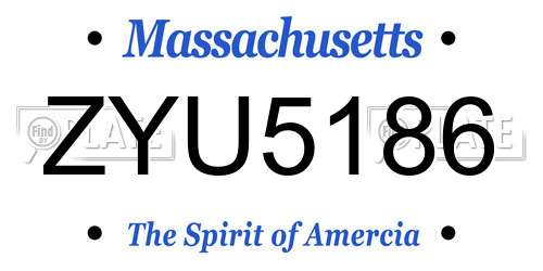 ZYU5186 Massachusetts License Plate