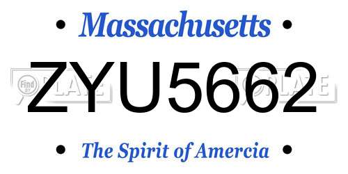 ZYU5662 Massachusetts License Plate