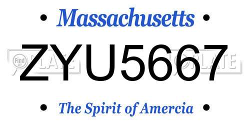 ZYU5667 Massachusetts License Plate