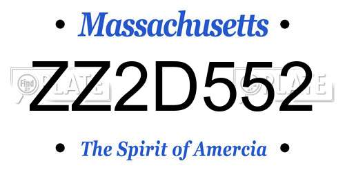 ZZ2D552 Massachusetts License Plate
