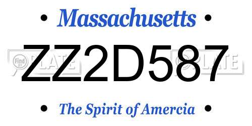 ZZ2D587 Massachusetts License Plate