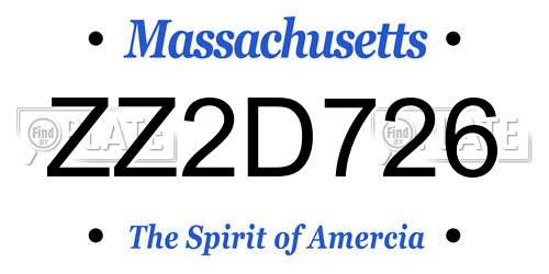 ZZ2D726 Massachusetts License Plate