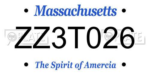 ZZ3T026 Massachusetts License Plate