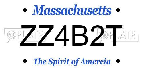 ZZ4B2T Massachusetts License Plate