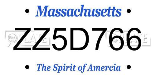 ZZ5D766 Massachusetts License Plate