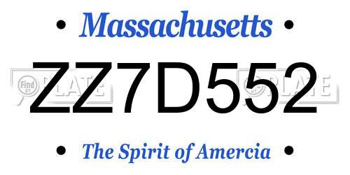 ZZ7D552 Massachusetts License Plate