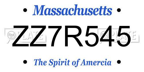 ZZ7R545 Massachusetts License Plate