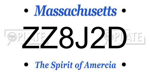 ZZ8J2D Massachusetts License Plate