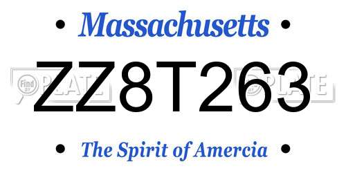 ZZ8T263 Massachusetts License Plate