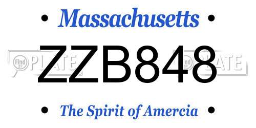 ZZB848 Massachusetts License Plate