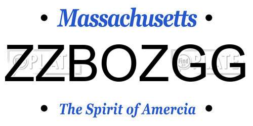 ZZBOZGG Massachusetts License Plate