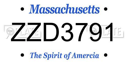 ZZD3791 Massachusetts License Plate