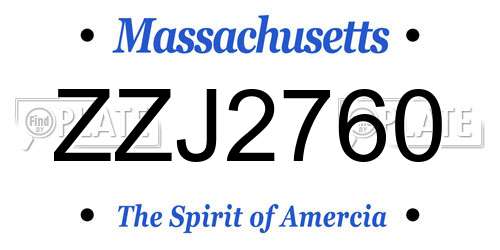 ZZJ2760 Massachusetts License Plate
