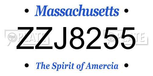 ZZJ8255 Massachusetts License Plate