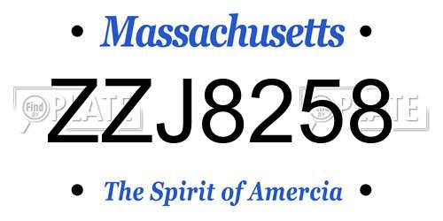ZZJ8258 Massachusetts License Plate