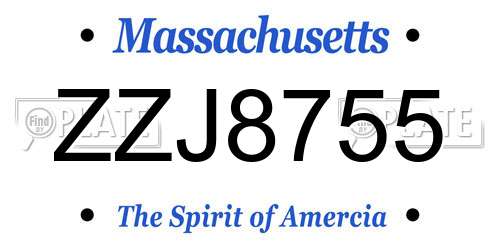 ZZJ8755 Massachusetts License Plate