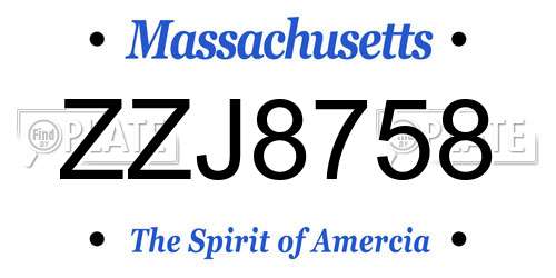 ZZJ8758 Massachusetts License Plate