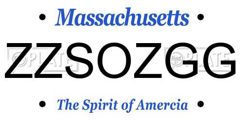 ZZSOZGG Massachusetts License Plate